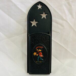 Vintage Black Cast Iron Fireplace Hearth Match Holder Cut Out Stars wall mount